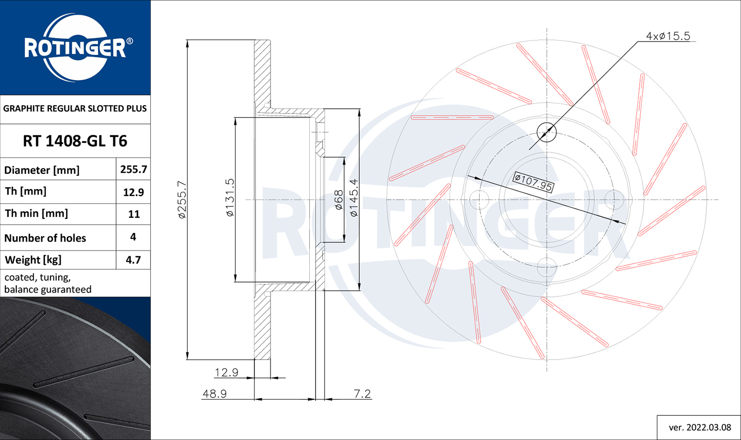 ROTINGER Féktárcsa, mind RT1408-GLT6_ROT